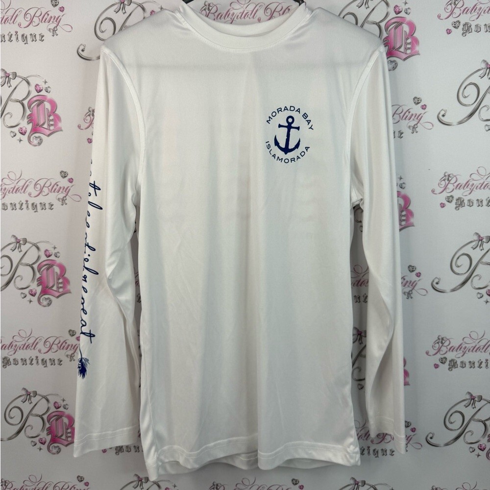 Ultra club rash guard shirt Florida fish White Long Sleeve Tee with Blue Accents